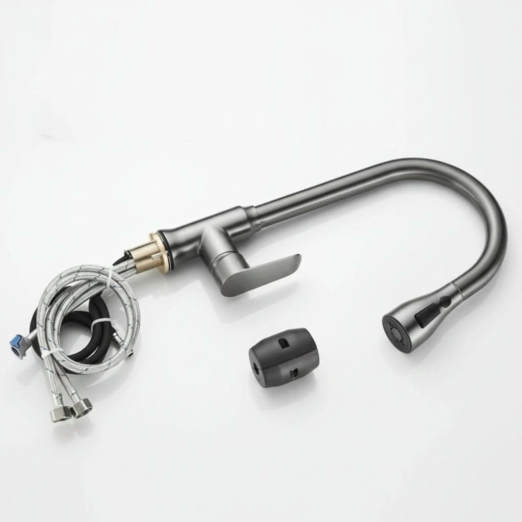 Single-Handle Pull-Down Kitchen Faucet with 360° Swivel Spout – Chrome, Brushed Nickel, Black & Gray Finish Options for Modern Sink