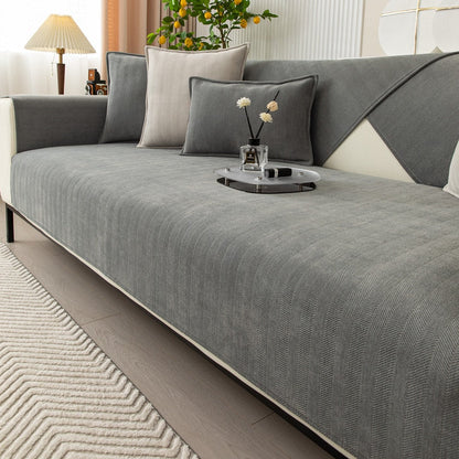 Chenille Couch Cover with Non-Slip Grip | Stays Put on Sofa, Loveseat, Sectional | Soft Throw for Living Room Furniture Protection