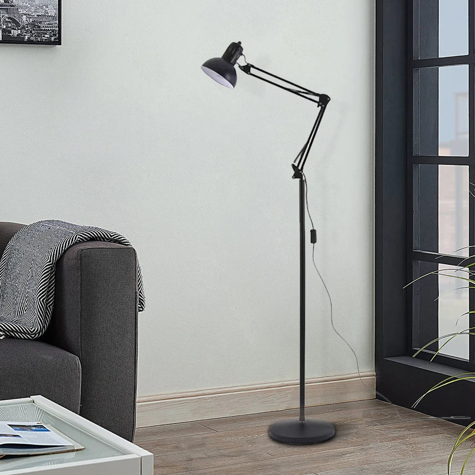 Adjustable Metal Task Floor Lamp with Rotating Head for Reading & Home Office | E27 Socket | Black Finish
