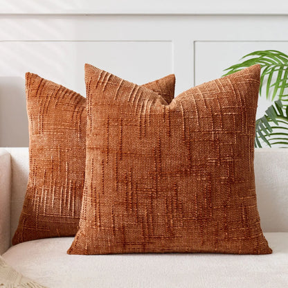 Plush Chenille Pillow Case 18 in Textured Bamboo Relief Pattern for Sofa Bed Living Room Bedroom Accent Home Décor Throw Cushion Slipcover