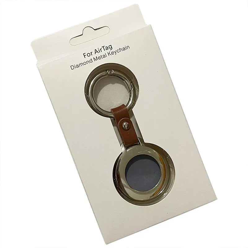 Genuine Leather AirTag Holder with Metal Keychain Ring for Apple AirTag Tracker Case Protective Cover Accessory for Keys Bags Luggage