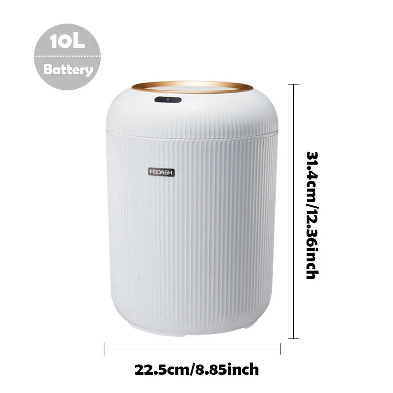 Sensor Garbage Can 2.6 Gallon Automatic Lid Wood Base Small Waste Basket White Black Green for Kitchen Bathroom Bedroom Office Compact Infra