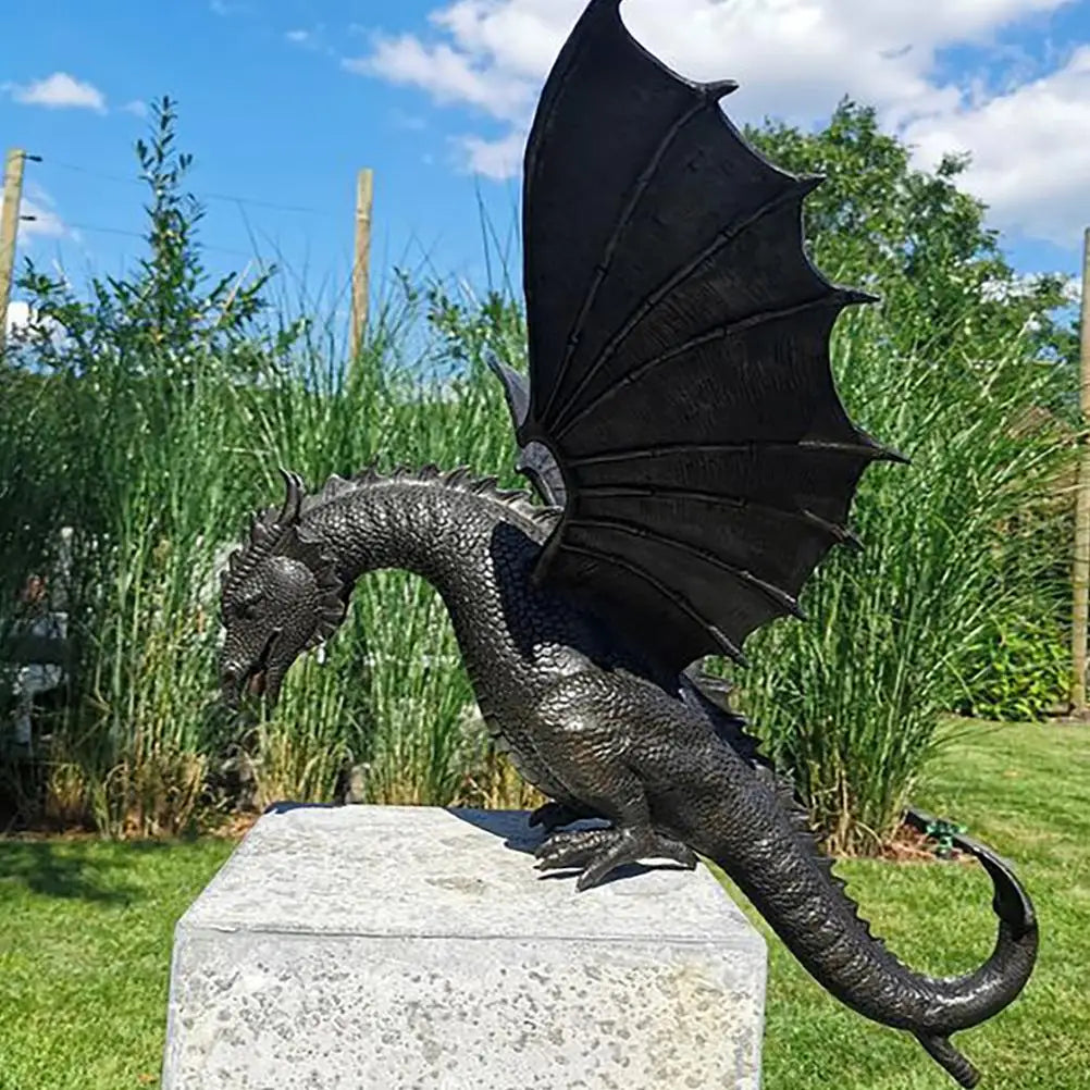 Mythical Dragon Water Spout Statue 14 Inch Resin Fantasy Sculpture for Outdoor Ponds Patios Yard Decor Garden Ornament