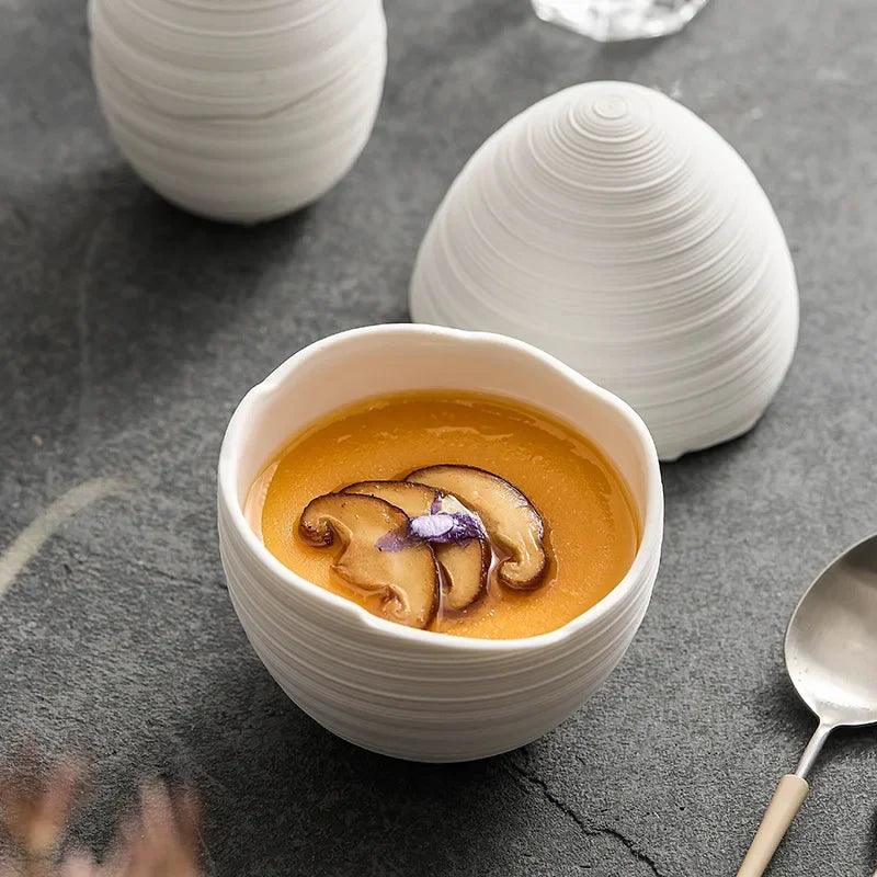 Ceramic Serving Bowl Egg-Shaped Design for Soup Salad Fruit Dessert Modern Minimalist Kitchen Dining Table Decor Dishwasher Safe