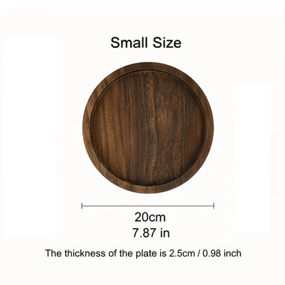 Round Wooden Serving Tray 11 inches Brown Farmhouse Coffee Table Organizer Centerpiece Display for Kitchen Counter Living Room Home Decor