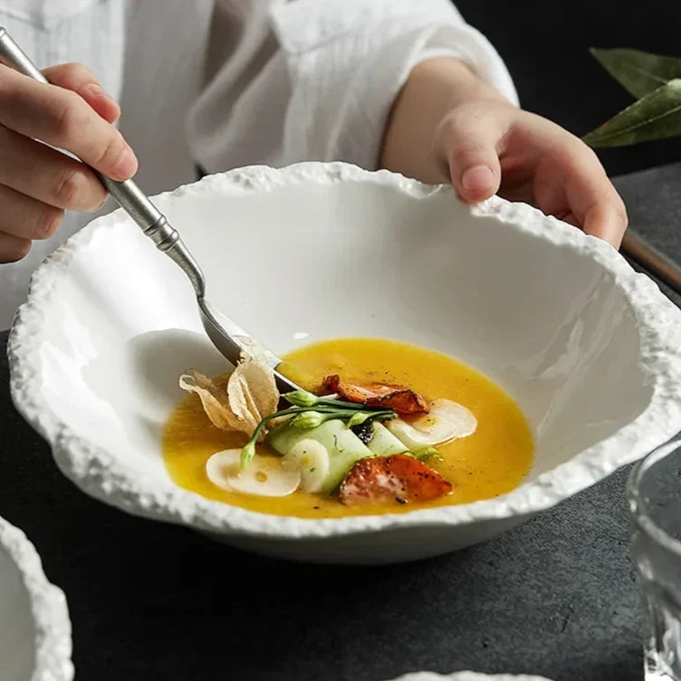 Rustic Ceramic Serving Bowl for Salads, Grains & Family Meals - Porcelain Dinnerware for Everyday & Special Occasions - Dishwasher Safe