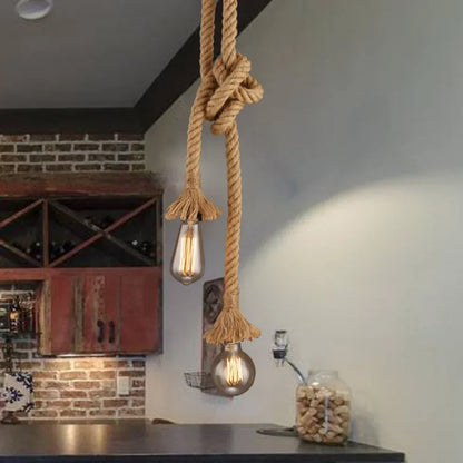 Rope Hanging Light Fixture E27 Socket Industrial Farmhouse Style for Kitchen Island Dining Room Bedroom Adjustable Cord Edison Bulb Compatib