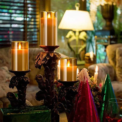 Battery-Operated LED Pillar Candles with Remote Timer Set of 3 Ivory Polypropylene 4-6 Inch Realistic Flicker Indoor Decor for Dining Room B