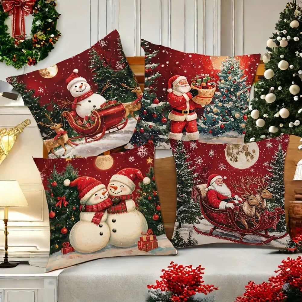 Sable Christmas Cushion Cover - Festive Cotton Blend, Zippered Closure