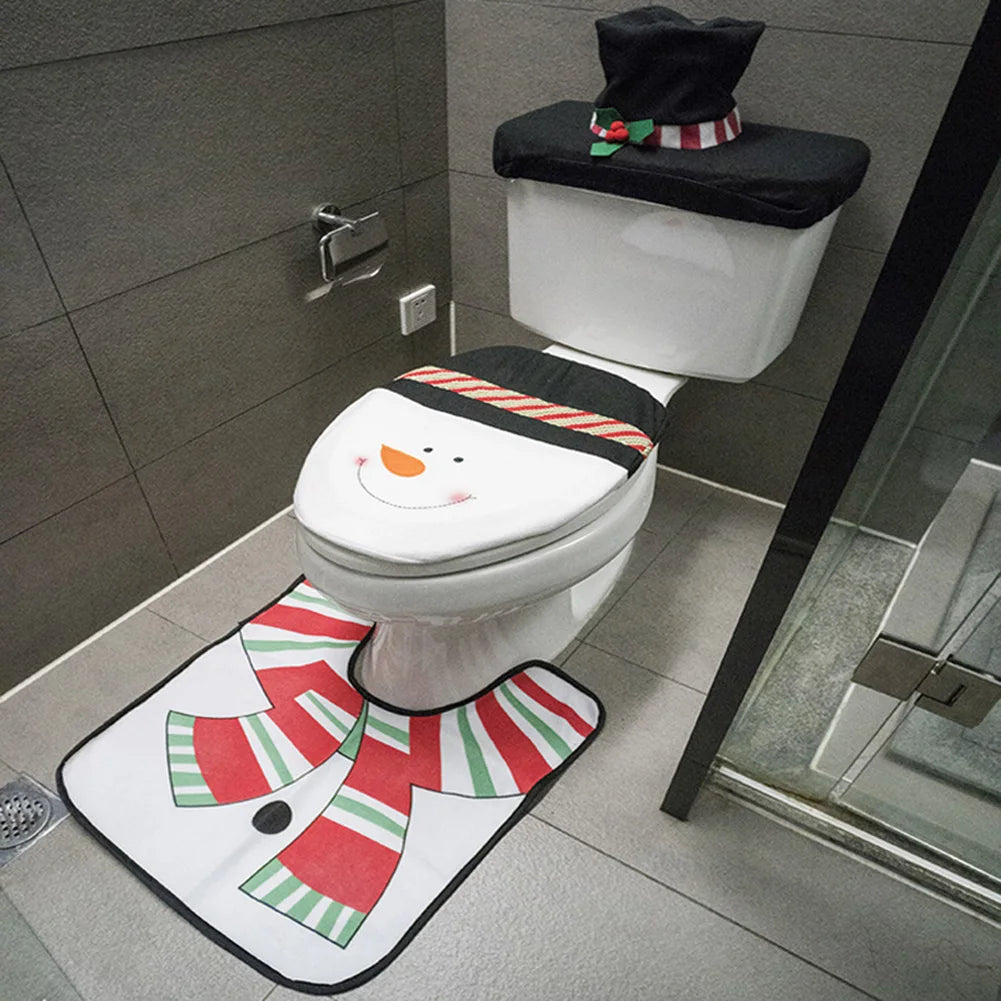 Sable Santa Toilet Cover Set - Plush 3-Piece, Festive Holiday Decor