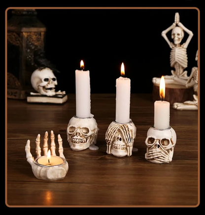 Sable Skullight Candlestick Holders - Resin, Gothic 4-Piece Set