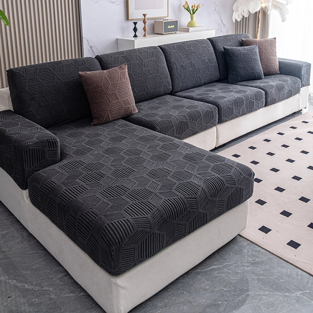 Sable Sofa Cover - Water-Resistant Jacquard, Pet-Friendly Couch Slipcover