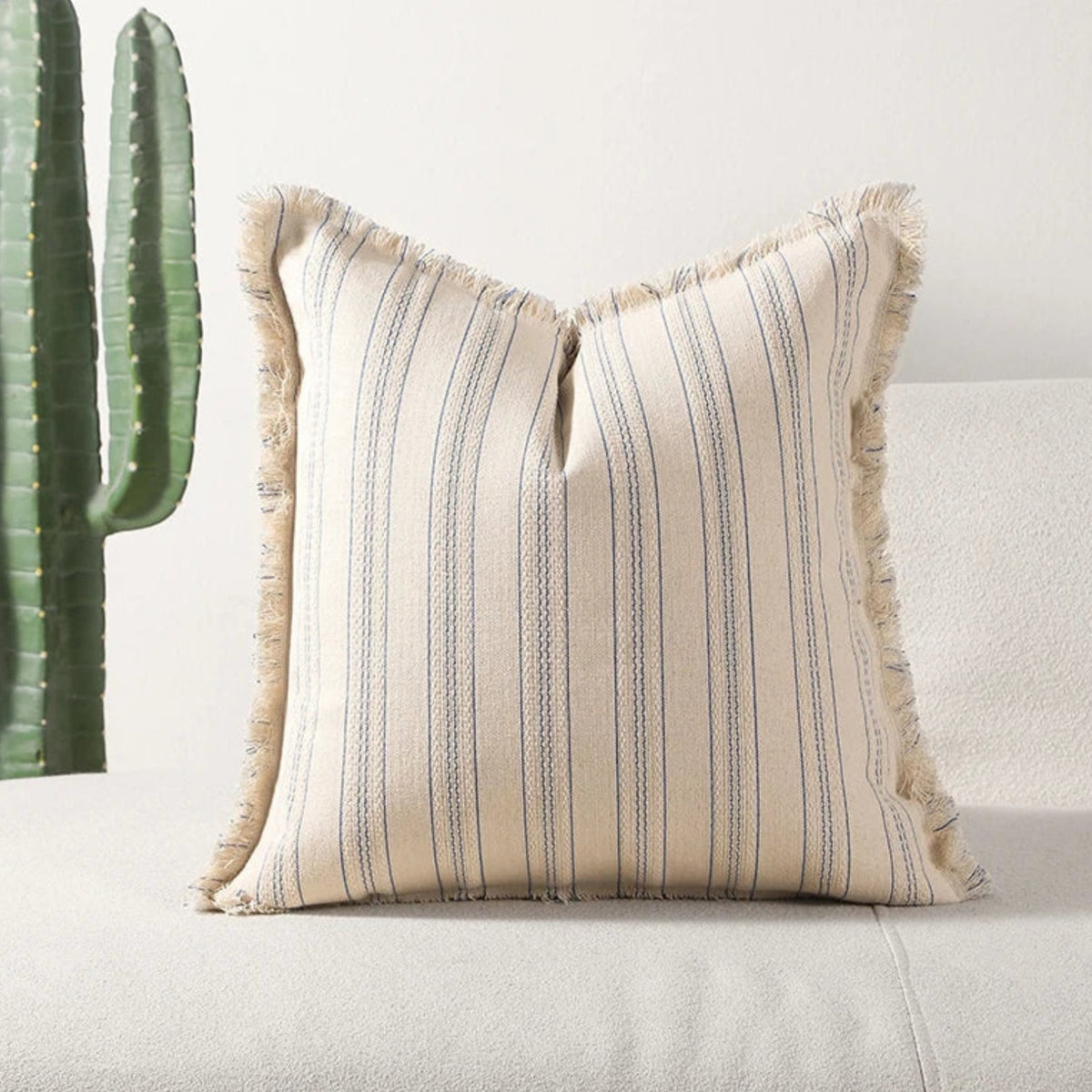 Sable Stripe Cushion Cover - Textured Cotton-Polyester Blend, Decorative Fringe