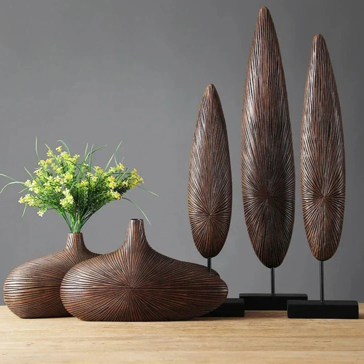 Sculptural Faux-Wood Vase for Floral Displays & Statement Décor, Medium 14 in & Large 20 in, Textured Organic Design for Living Room, Bedroo