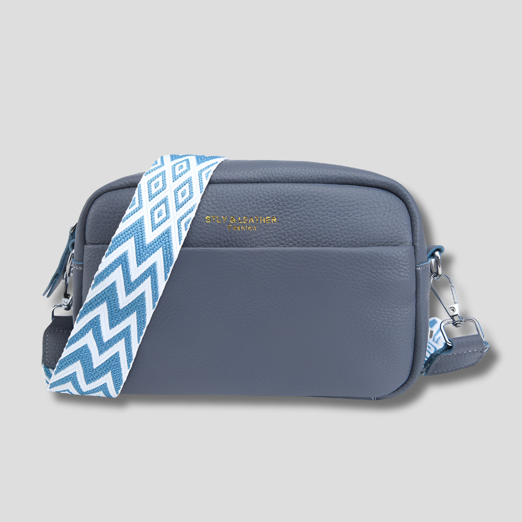 Elegant Leather Crossbody Bag with Patterned Strap | Stylish Versatility for Everyday Use