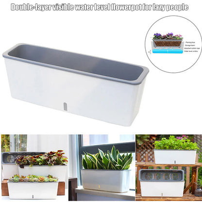 Rectangular Self-Watering Planter with Water Indicator 17 in Long for Herbs Flowers Succulents Kitchen Windowsill Balcony Indoor Outdoor