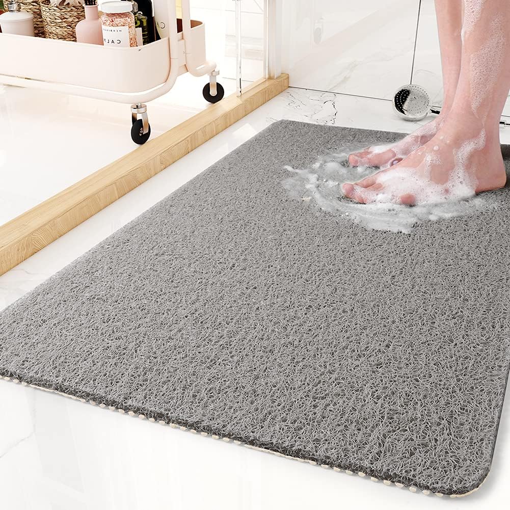 Non-Slip Shower Mat with Antimicrobial Protection for Bathroom Safety Gray White Yellow