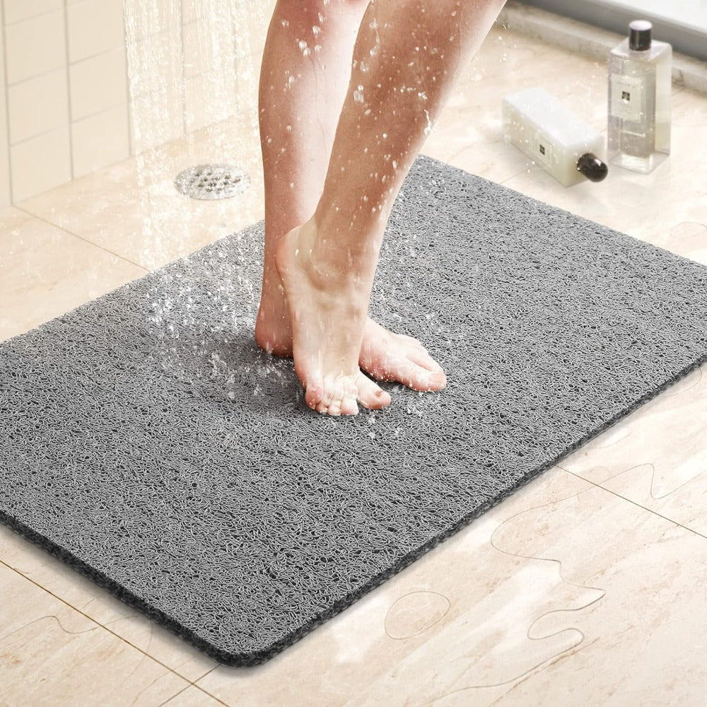 Non-Slip Shower Mat with Antimicrobial Protection for Bathroom Safety Gray White Yellow