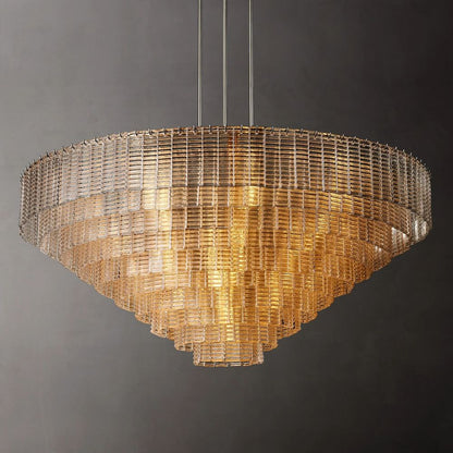 Circular Multi-Tier Art Deco Chandelier with Glass Panels for Dining Room, Foyer & Living Room – Statement Ceiling Light