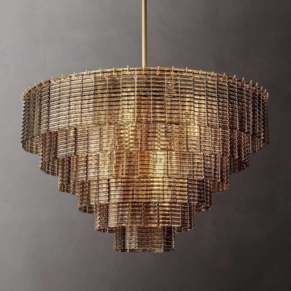 Circular Multi-Tier Art Deco Chandelier with Glass Panels for Dining Room, Foyer & Living Room – Statement Ceiling Light
