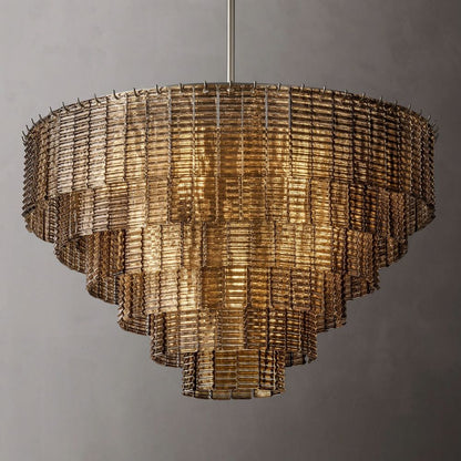 Circular Multi-Tier Art Deco Chandelier with Glass Panels for Dining Room, Foyer & Living Room – Statement Ceiling Light