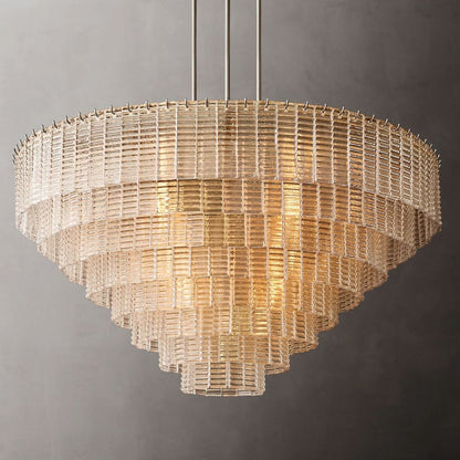 Circular Multi-Tier Art Deco Chandelier with Glass Panels for Dining Room, Foyer & Living Room – Statement Ceiling Light