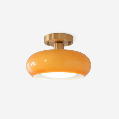 Flush Mount Dome Light Fixture 11 in Wide Gold Metal & Tri-Color Glass for Bathroom Kitchen Hallway Covered Porch E26 Base Vintage Inspired