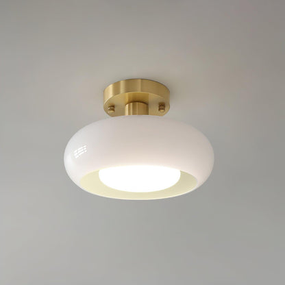 Flush Mount Dome Light Fixture 11 in Wide Gold Metal & Tri-Color Glass for Bathroom Kitchen Hallway Covered Porch E26 Base Vintage Inspired