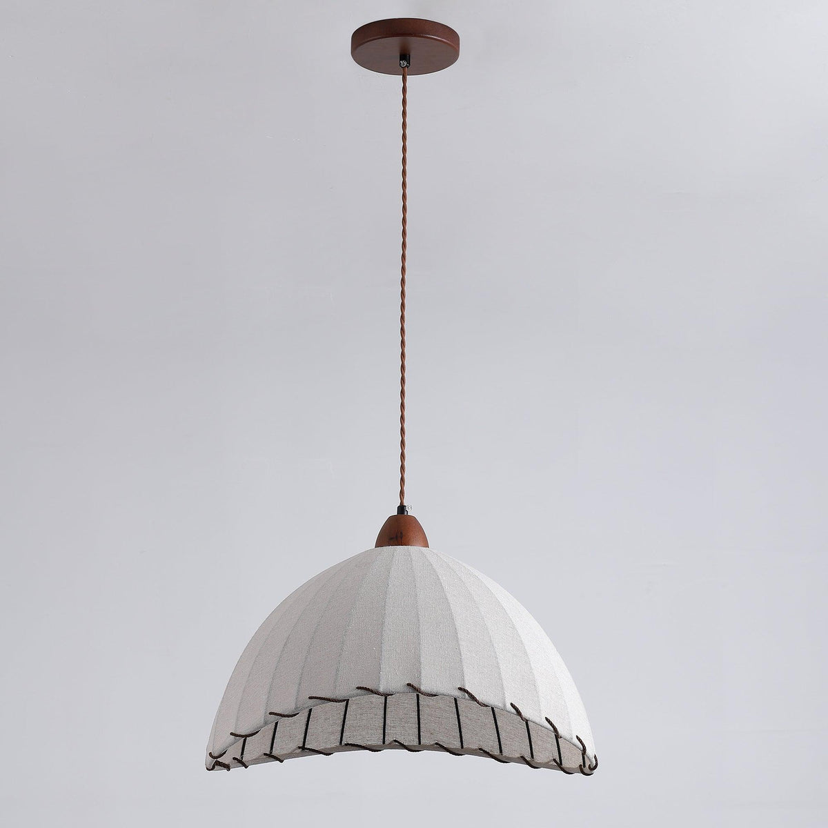Fabric Dome Ceiling Light White 14 inch Ribbed Scalloped Hanging Fixture for Dining Room Bedroom Adjustable Height Vintage Modern E26 Socket