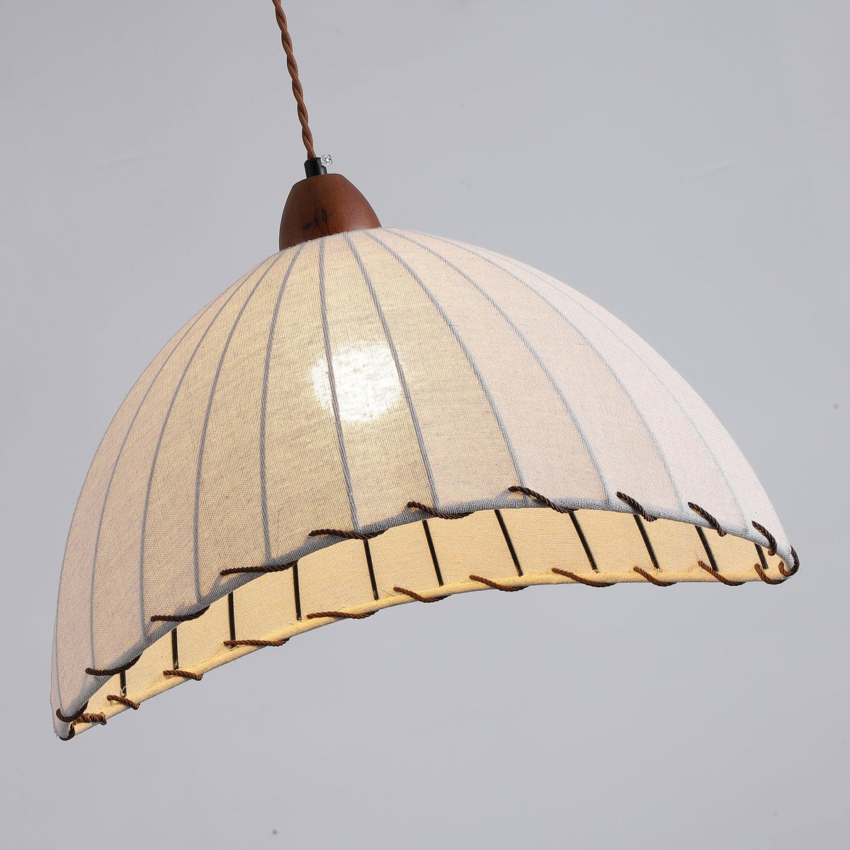 Fabric Dome Ceiling Light White 14 inch Ribbed Scalloped Hanging Fixture for Dining Room Bedroom Adjustable Height Vintage Modern E26 Socket