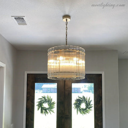 Circular Tiered Glass Panel Ceiling Fixture 22-60 Inch Diameter for Dining Room Foyer Living Room Bedroom Hotel Entryway Statement Lighting
