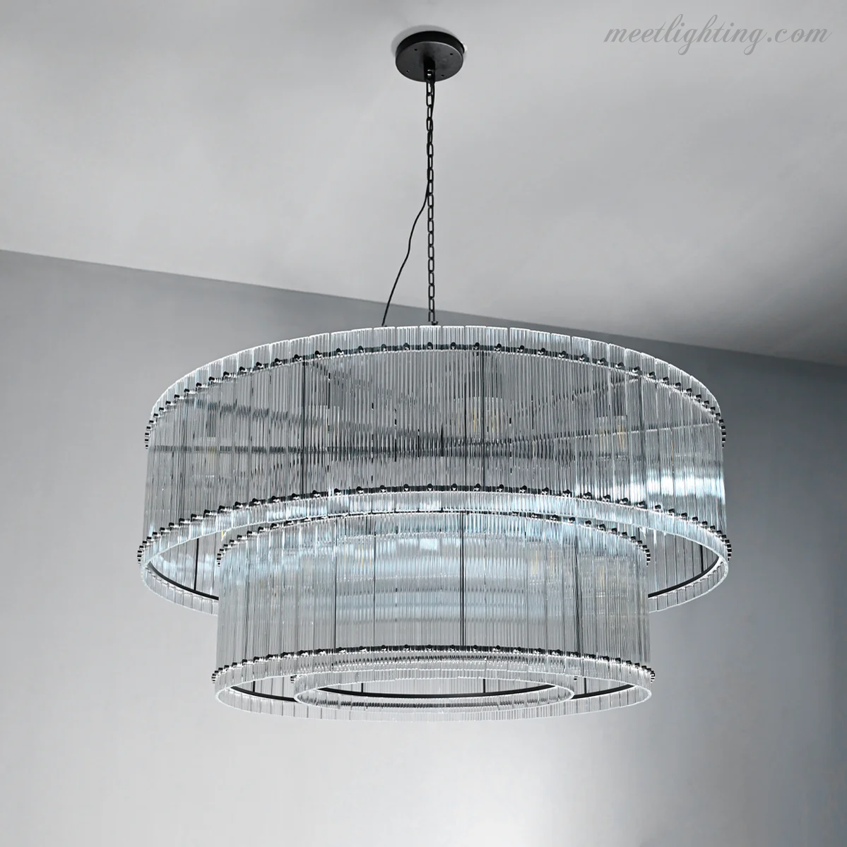 Circular Tiered Glass Panel Ceiling Fixture 22-60 Inch Diameter for Dining Room Foyer Living Room Bedroom Hotel Entryway Statement Lighting