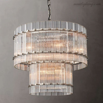 Circular Tiered Glass Panel Ceiling Fixture 22-60 Inch Diameter for Dining Room Foyer Living Room Bedroom Hotel Entryway Statement Lighting