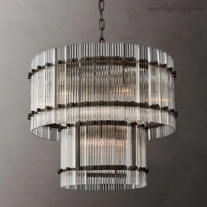 Circular Tiered Glass Panel Ceiling Fixture 22-60 Inch Diameter for Dining Room Foyer Living Room Bedroom Hotel Entryway Statement Lighting