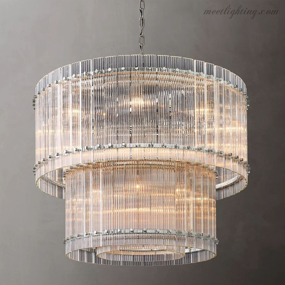 Circular Tiered Glass Panel Ceiling Fixture 22-60 Inch Diameter for Dining Room Foyer Living Room Bedroom Hotel Entryway Statement Lighting
