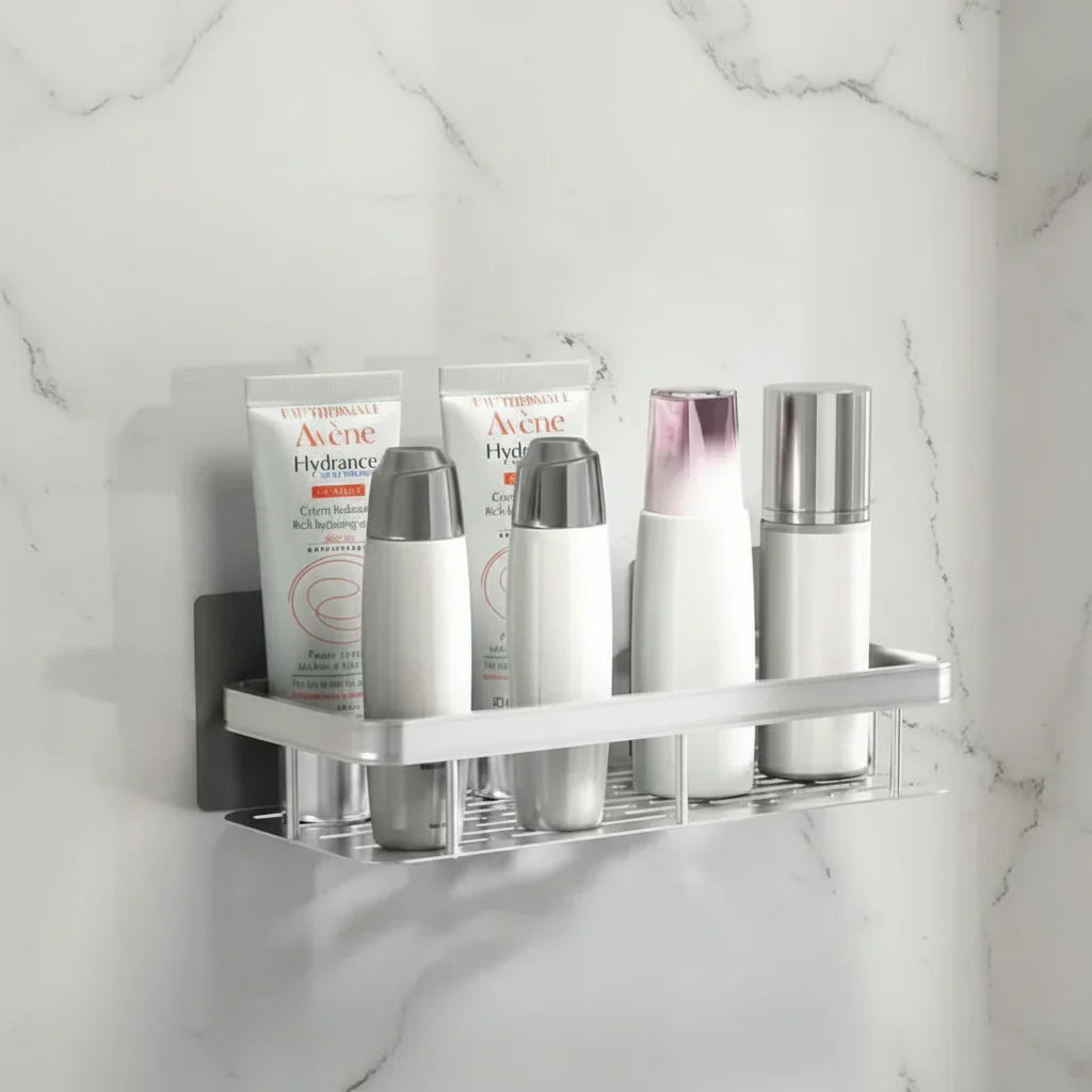 Wall Mount Adhesive Shower Caddy Corner Organizer – No-Drill Waterproof Storage Rack for Bathroom, Toilet & Sink – ABS & Steel in Black or S