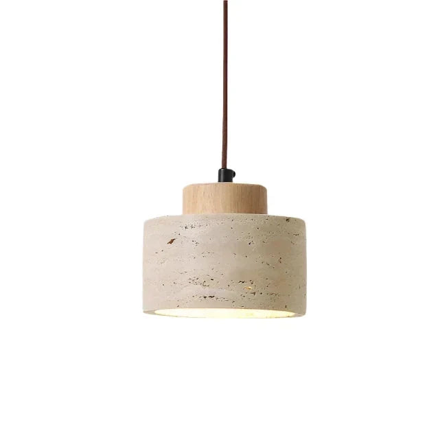 Natural Stone Hanging Lamp 6.5 Inch Travertine Shade Soft Warm Glow Overhead Fixture Bedroom Bedside Accent Nordic Minimalist Design