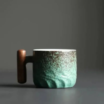Handcrafted Ceramic Espresso Cup with Wood Handle – 2.7 oz Tea & Coffee Mug for Home & Office