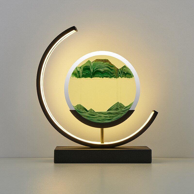 Rotating Sand Art LED Desk Lamp – Motion Sculpture with Warm Light for Office, Bedroom & Living Room Décor