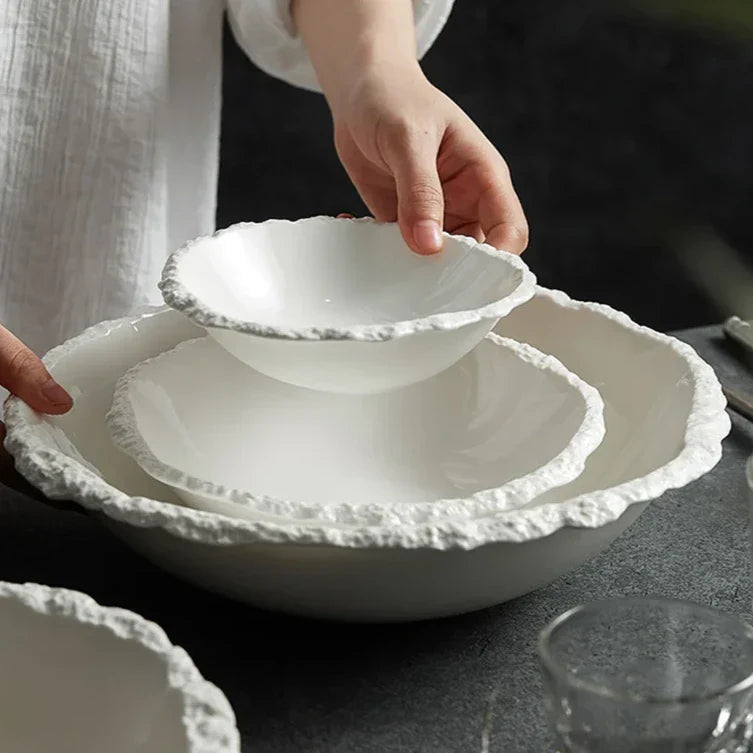 Rustic Ceramic Serving Bowl for Salads, Grains & Family Meals - Porcelain Dinnerware for Everyday & Special Occasions - Dishwasher Safe