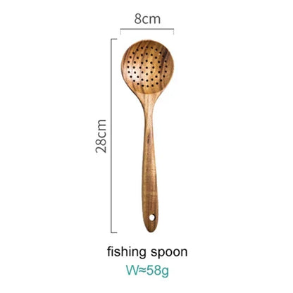 8-Piece Wooden Kitchen Tool Set Natural Wood Spatulas Spoons Ladle with Holder 12 Inch Tools for Home Cooking