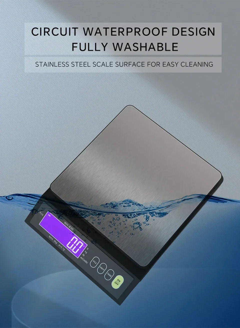 Báscula de cocina digital impermeable – Capacidad de 11 lb / 1 oz o 22 lb / 0.04 oz, báscula de cocina LCD recargable para preparación de comidas, repostería y porciones