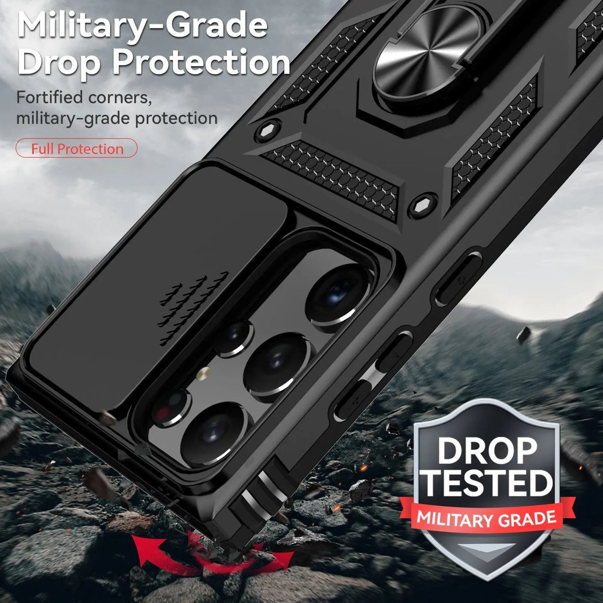 Protective Stand Case with Lens Guard for Samsung Galaxy S23 Series – Hands-Free Viewing & Drop Protection