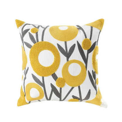 Floral Embroidered Throw Pillow Cover 18x18 Inches Cotton Canvas White Decorative Cushion Case for Couch Bed Chair Farmhouse Modern Living R