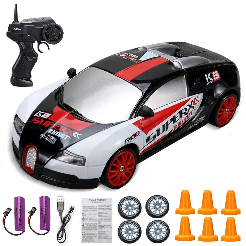RC Mini Drift Car Remote Control Racing Toy with LED Lights & Rechargeable Battery for Kids & Adults
