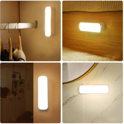 Luz nocturna con sensor de movimiento, recargable por USB, 5.5 pulgadas, inalámbrica, color blanco, para pasillos, escaleras, dormitorios, armarios y gabinetes de cocina, regulable, cálida y fría