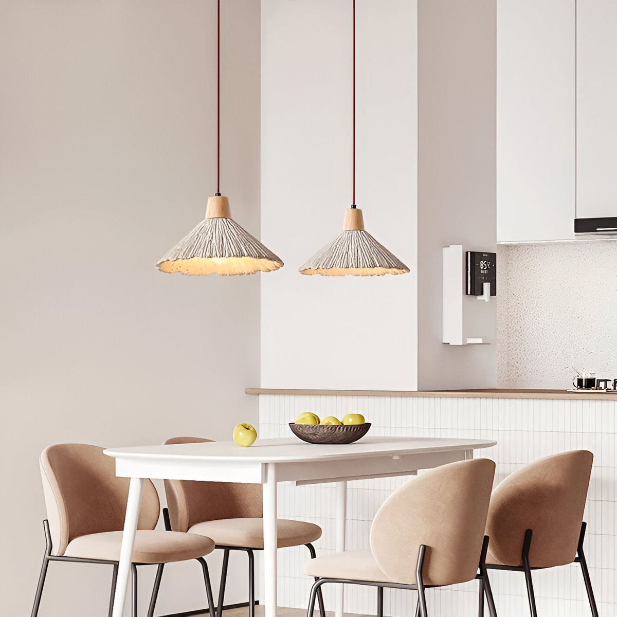 Cream Concrete Hanging Light Fixture 14 in Sculptural Kitchen Island Pendant Dome Lamp Hardwired Modern Farmhouse Dining Room Overhead Ceili