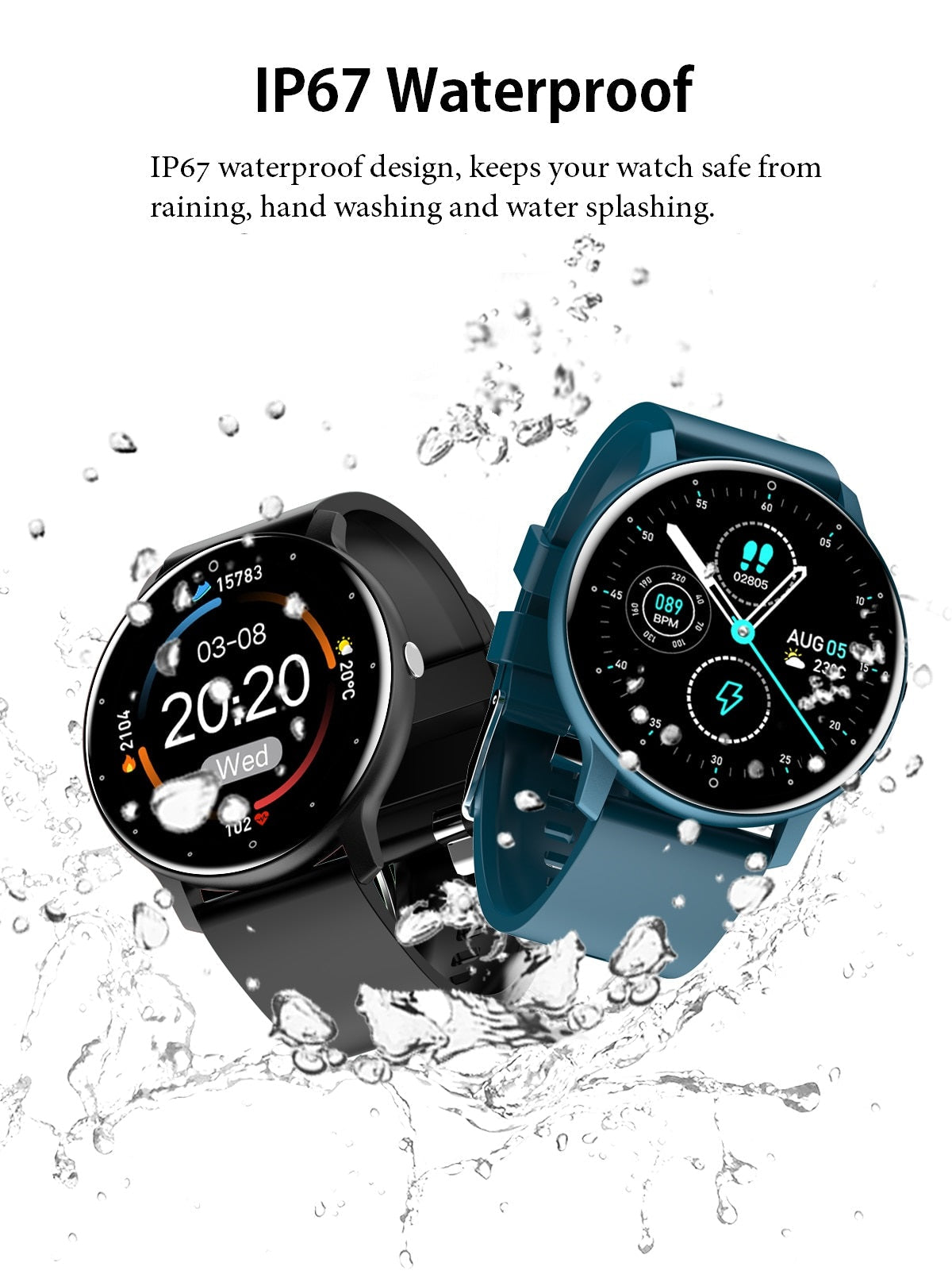 Reloj inteligente de fitness ultra delgado con monitor de frecuencia cardíaca, seguimiento del sueño y resistencia al agua IP67 para iPhone y Android – Pantalla táctil completa