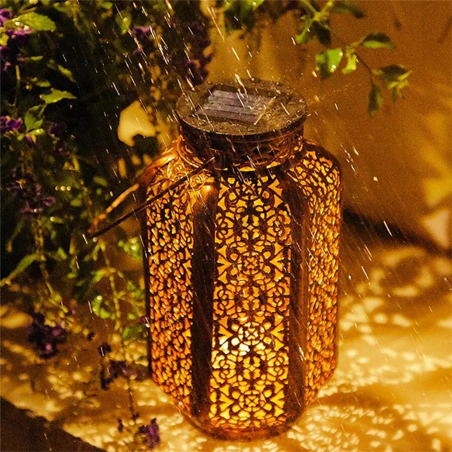 Solar Powered Garden Lantern Set Black Metal Decorative Light for Patio Pathway Balcony Hanging or Tabletop Warm Glow Wireless LED Dusk to D