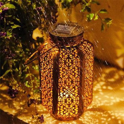 Solar Powered Garden Lantern Set Black Metal Decorative Light for Patio Pathway Balcony Hanging or Tabletop Warm Glow Wireless LED Dusk to D